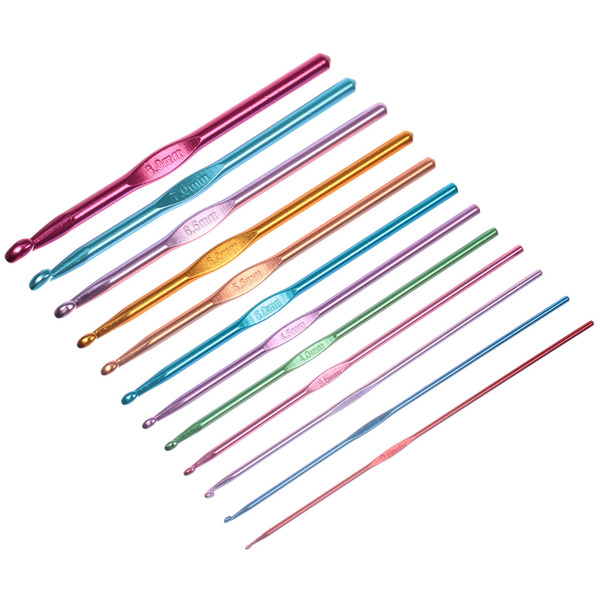 Крючки вязальные металлические в наборе 12шт "Favorite Hous", цвет как на фото, от 2мм до 8мм (в пакете)
