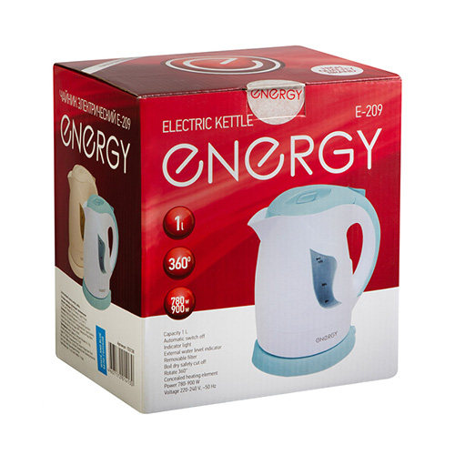 Чайник ENERGY E-209 (1 л диск) бело-голубой