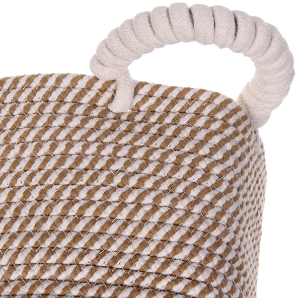 Корзинка вязаная интерьерная с ручками "ТРИГОЙЯ", цвет беж/белый, 36*28*25см, (лейбл селфи)