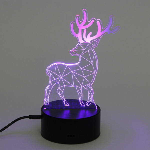 Светильник ночник "3D-Олень" на пластиковой подставке, с включателем USB
