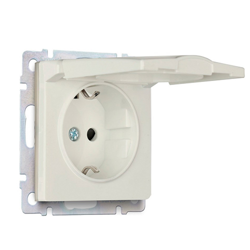 Розетка с заземлением и крышкой 16А, бежевая "Нептун" (SBE-05i-16-S1-ZK)
