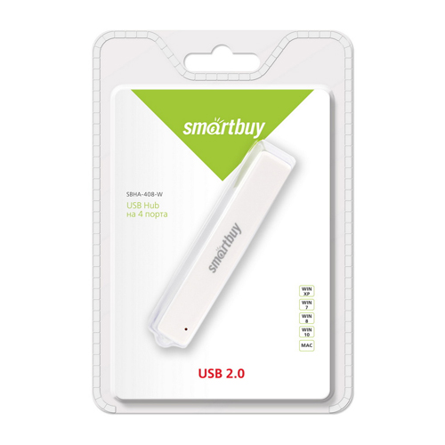 USB 2.0 Хаб Smartbuy 408, 4 порта, белый (SBHA-408-W)