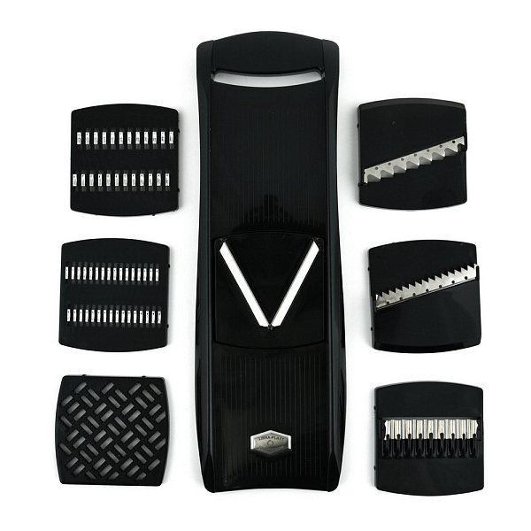 Терка с 7 насадками (черная). Размер корпуса 37х12х4 см. NEW