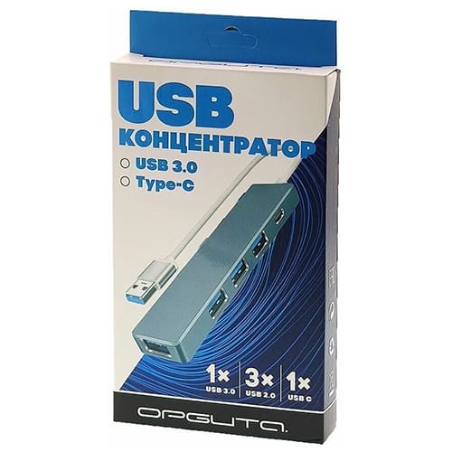 Концентратор USB 2.0 Орбита OT-PCR21 (4*USB+Type-C), серебро
