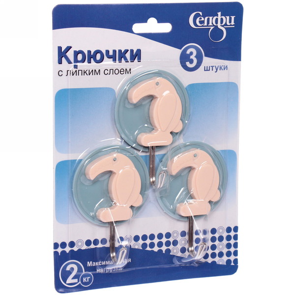 Набор крючков с липким слоем Селфи (3шт., нагрузка 2.0кг) Марабу HY6002