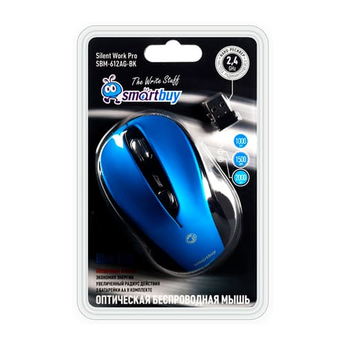 Мышь беспроводная беззвучная Smartbuy 612AG, LED Blue, SBM-612AG-BK/40, синяя