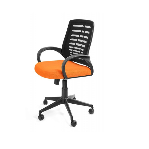 Кресло офисное Ирис, спинка - сетка черная/сиденье - ткань «TW» оранж., крестовина пластик, OLSS
