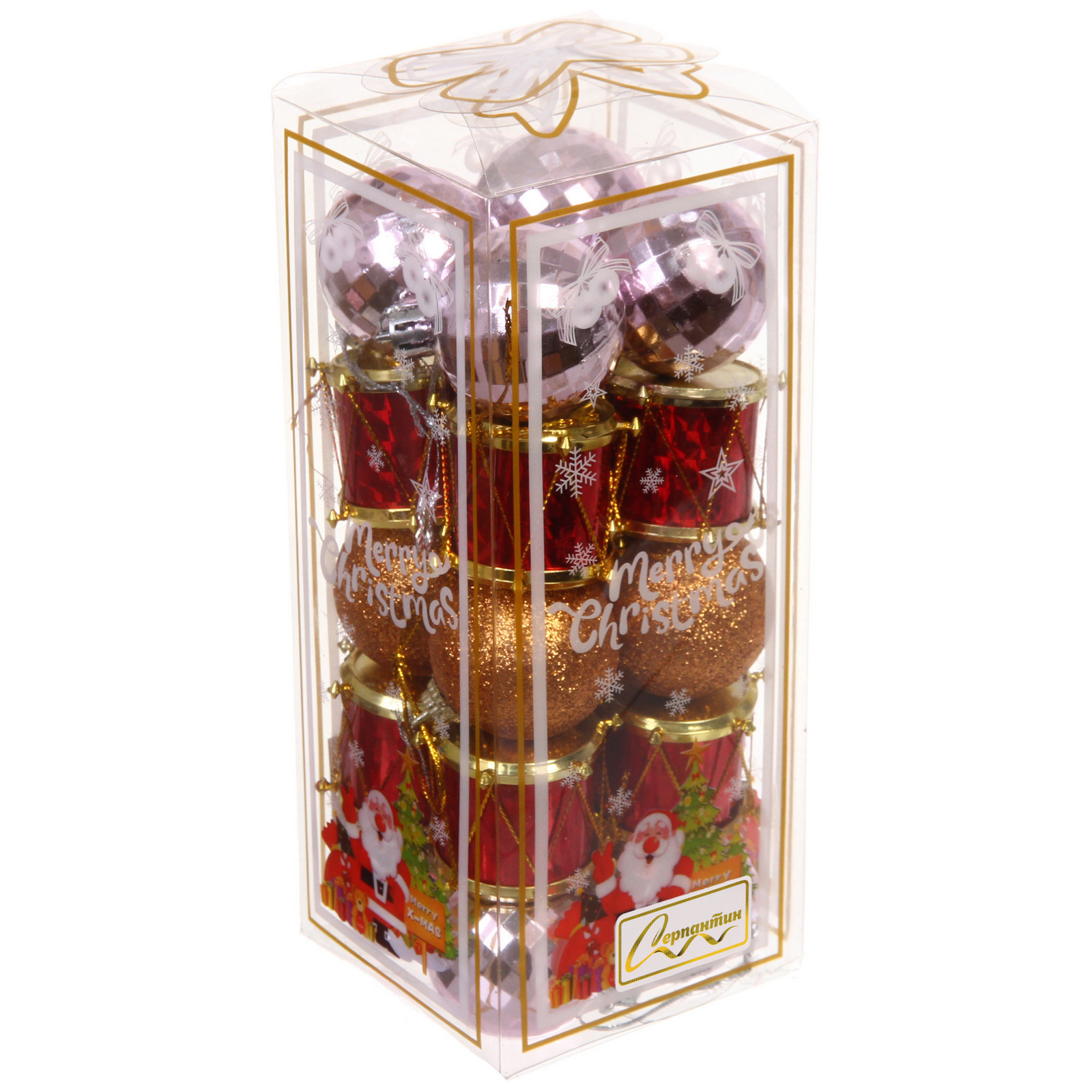 Набор украшений "Зимний звон" 19.5*8*8 см (20 предметов), Красный/розовый