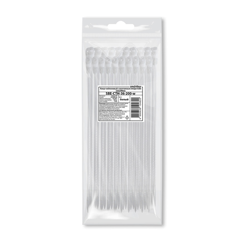 Хомут нейлоновый с монтажным отверстием 3,6х200мм, белый (SBE-CTH-36-200-w)/100