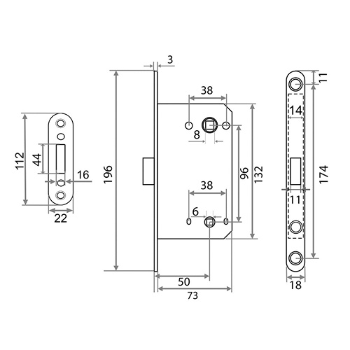 Защелка врезная Trodos CX410B-S с фиксацией под поворотную ручку с овальной планкой, магнит, никель