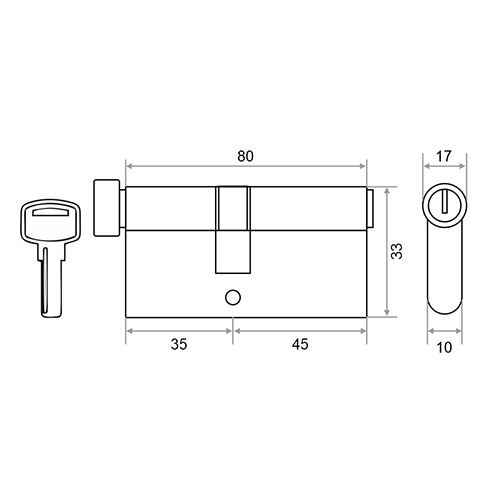 Механизм цилиндровый Trodos ЦМВП 80(35в/45) сплав ЦАМ 5 ключей, хром
