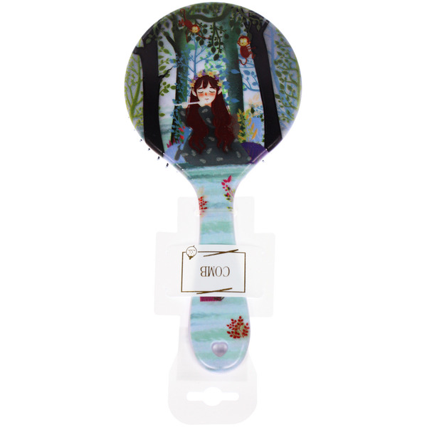 Расческа массажная круглая "ЭФФЛОДИ", микс 4 дизайна, 22*10см (PVC подвес)