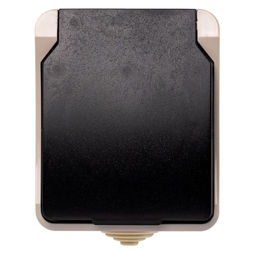 Розетка 1-местная с заземлением 16А с крышкой, IP54, бежевый, "Сатурн" (SBE-04w-16-S1-Z)