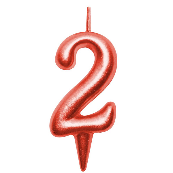 Свеча для торта "Овал" цифра 2 (красный), 8х4х1,2 см. 