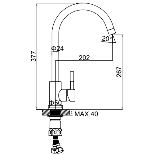 Смеситель кухонный из нержавеющей стали Ledeme L4998D-3 оружейная сталь