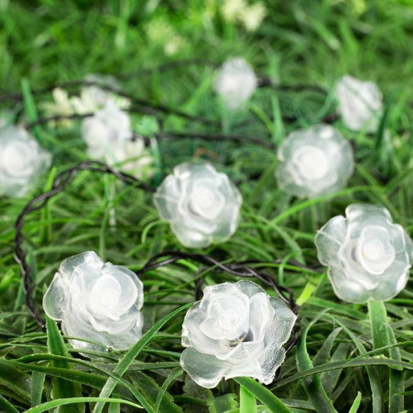 Гирлянда для улицы "Нежный цветок" 3 м 20 ламп LED чёрный провод, 2 реж.,IP-55, Теплый белый (солнечная батарея)