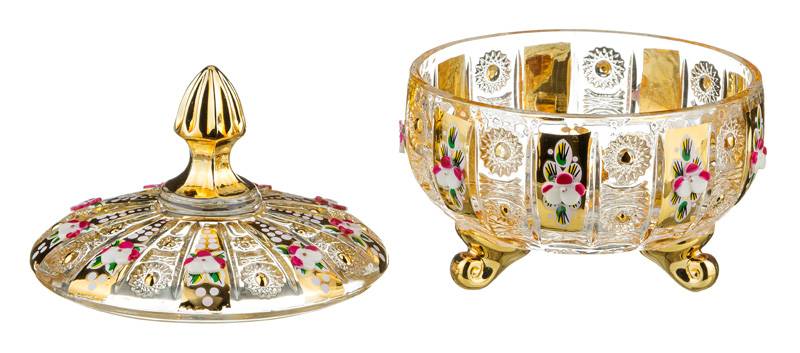 КОНФЕТНИЦА С КРЫШКОЙ, LEFARD GOLD GLASS, ДИАМЕТР=12 СМ. ВЫСОТА=14 СМ., КОР=24ШТ.