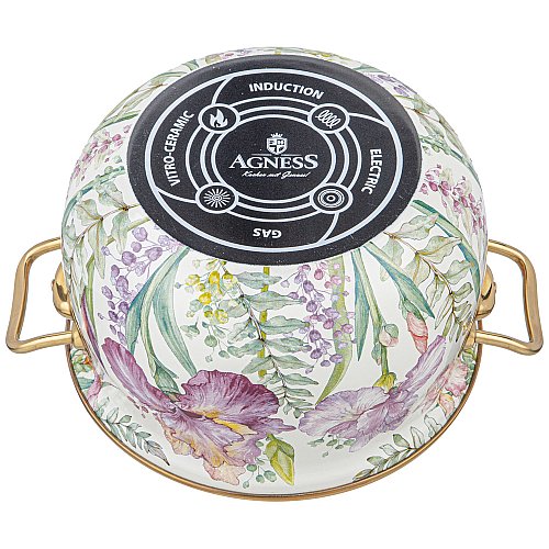 КАСТРЮЛЯ ЭМАЛИРОВАННАЯ AGNESS С КРЫШКОЙ, СЕРИЯ IRISES 2,8Л, ДИА.18СМ ПОДХОДИТ ДЛЯ ИНДУК.ПЛ