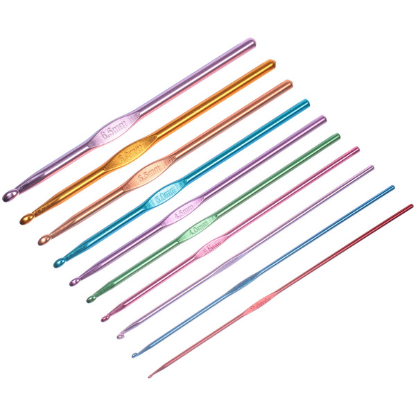 Крючки вязальные металлически в футляре 22шт "Favorite Hous", цвет как на фото, от 0,65мм до 6,5мм 22шт (футляр фиолетового цвета)