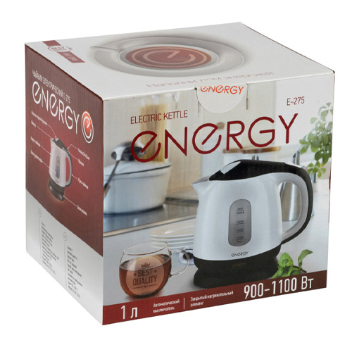 Чайник ENERGY E-275, 1 л, диск, пластик бело-черный