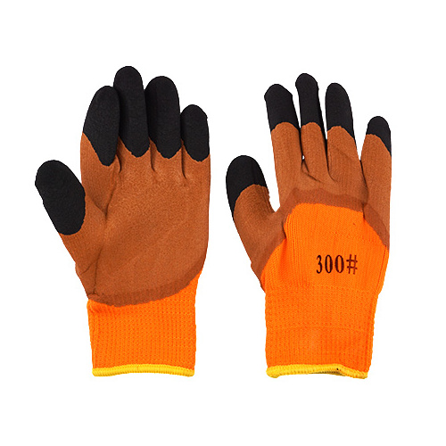 Перчатки утепленные облитые с двух сторон коричнево-оранжевые c черными пальцами (10/480)
