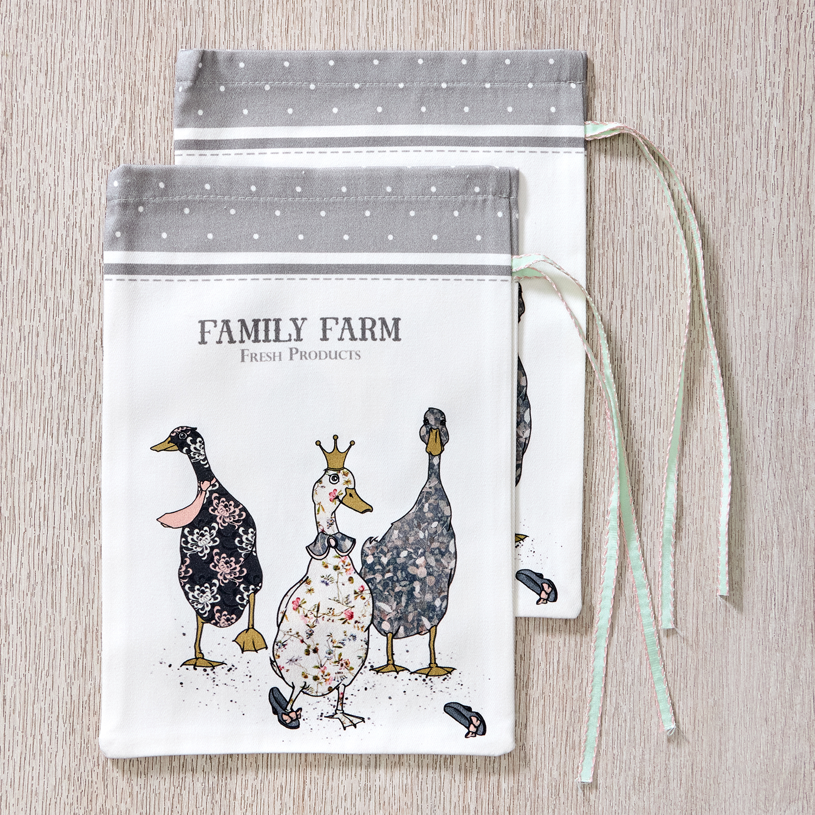 НАБОР МЕШОЧКОВ ИЗ 2-Х ШТ, FAMILY FARM, 20Х29СМ, 100% ХЛОПОК, СЕРЫЙ, ТВИЛ, ПРОПИТКА