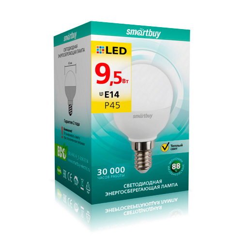 Светодиодная (LED) Лампа Smartbuy-P45-9,5W/3000/E14 (SBL-P45-9_5-30K-E14)/100