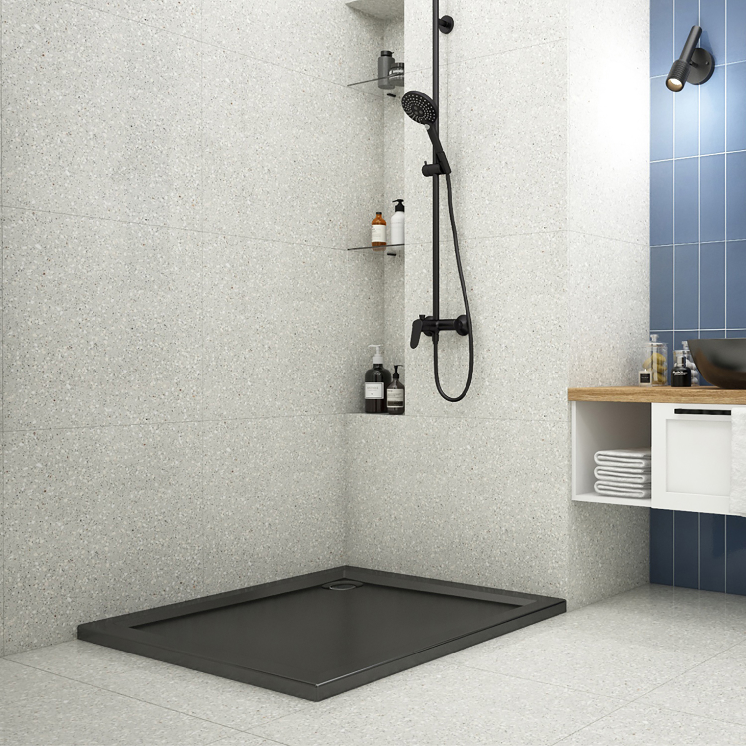 Поддон квадрат 1, 0*1, 0*0, 025, Universal, акрил d 90, каркас+экран выс.14 см BLACK