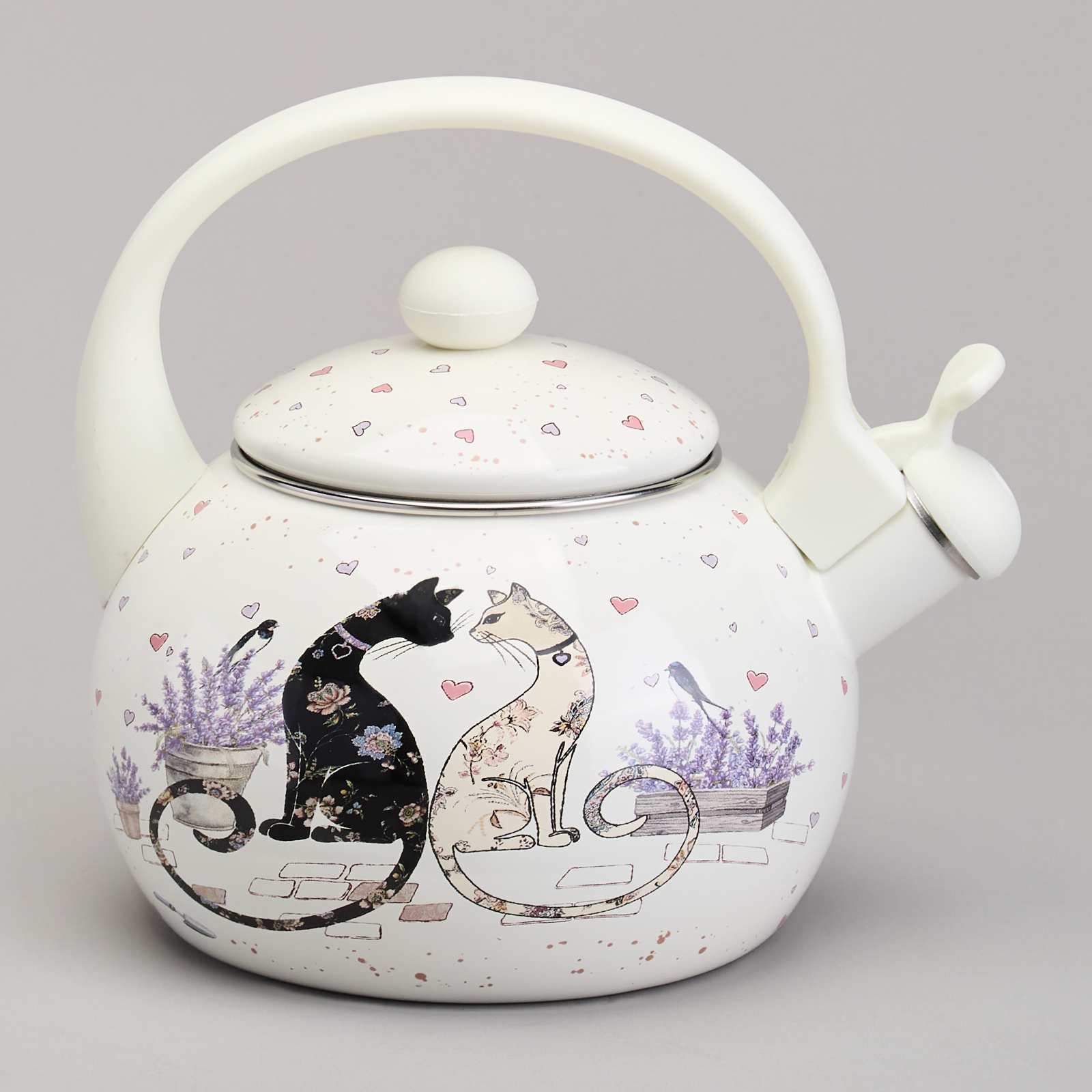 ЧАЙНИК AGNESS ЭМАЛИРОВАННЫЙ СО СВИСТКОМ СЕРИЯ, LAVANDER CATS,  2, 2 Л