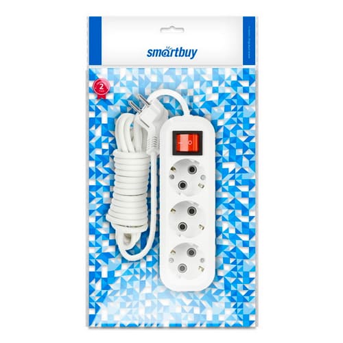 Удлинитель Smartbuy, 3 гнезда 10 метров 16А/3,5кВт с выкл.изаземлением ПВС 3х1,0(SBE-16-3-10-ZS)/20
