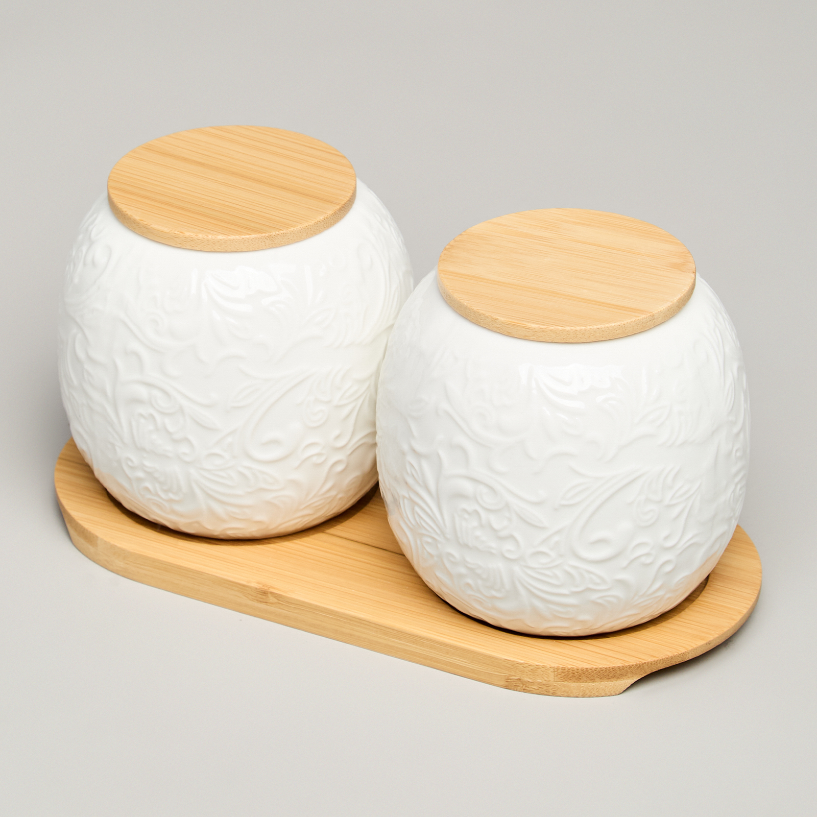 НАБОР БАНОК LEFARD "MUSE" С ДЕР.КРЫШКОЙ НА ДЕР.ПОДСТАВКЕ 2 ШТ. 19,5*9,5 СМ 400 МЛ