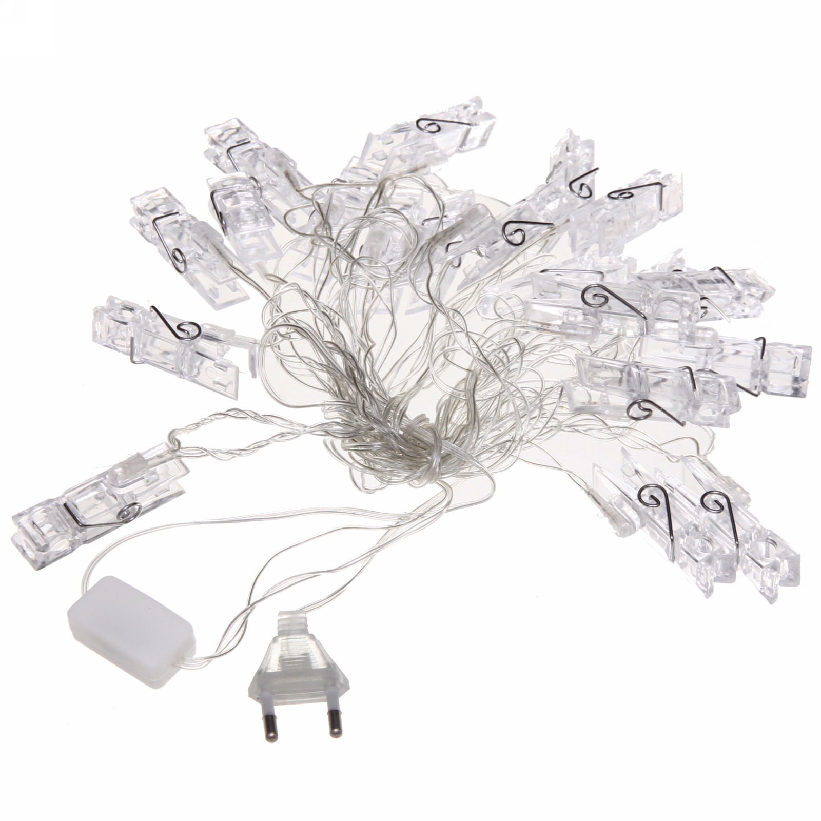 Гирлянда для дома   4,0 м 20 ламп LED с насадками ПРИЩЕПКА, прозрач.провод, IP-20, Теплый белый
