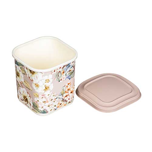 Емкость для сыпучих продуктов 1.1 л Homver 221159927/06, с декором, бежевая