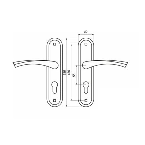 Ручка дверная на планке Омега РФ1-55. 07, серебро, 1/20
