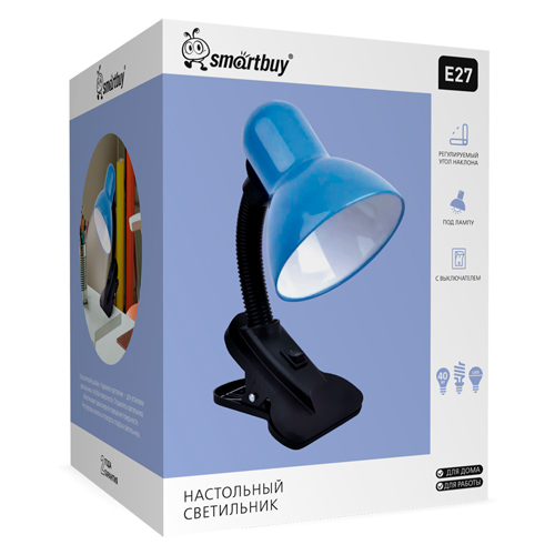 Светильник настольный Smartbuy Е27 с прищепкой, SBL-DeskL01-Blue, голубой