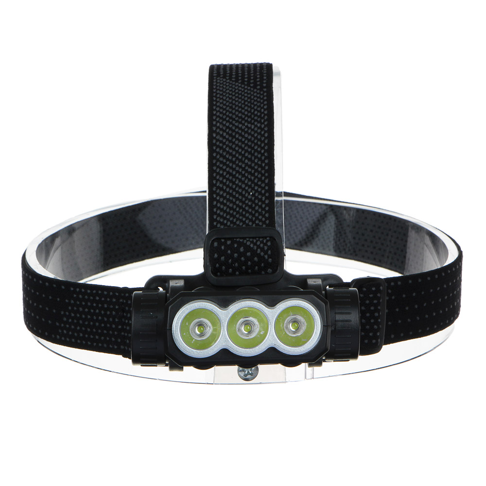 ЕРМАК Фонарь налобный, 3 LED, 1200мАч, 3 режима, 8,3х3,8х5,4см, USB кабель, пластик