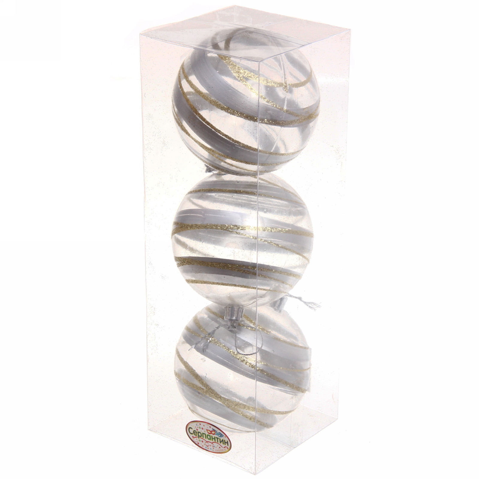 Новогодние шары 8 см (набор 3 шт) "Сказочный узор", серебро/золото