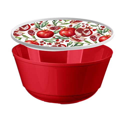 Миска с крышкой 1 л Homver Bergamo 221165606/03, с декором, красная