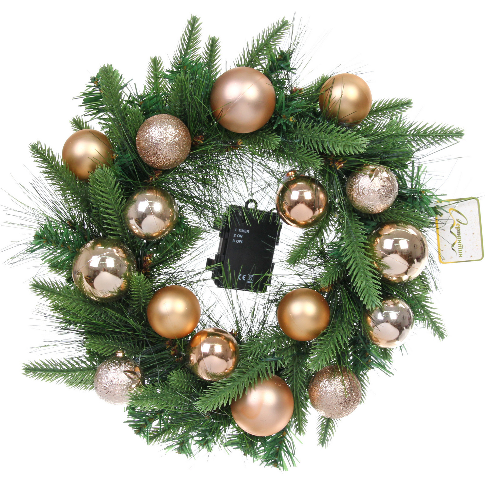 Венок хвойный "Сказочное чудо" d-40 см, ПВХ, литой ПВХ, Шампань