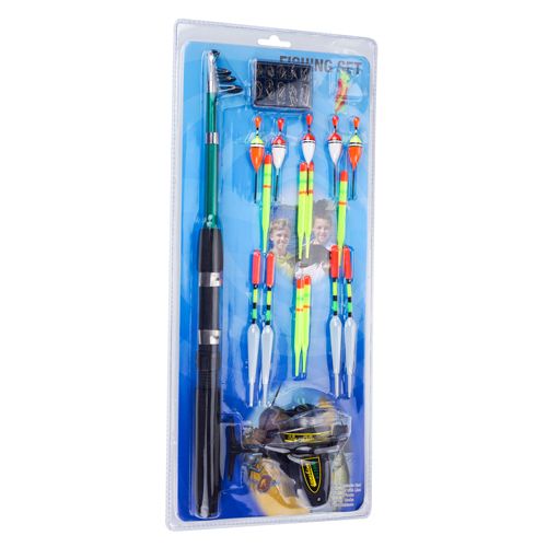 Детский набор для рыбалки удочка телескоп 1,5м, 90 крючков, 10 приманок, 15 поплавок, 1/30