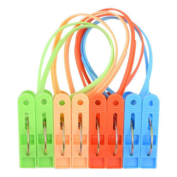 Набор прищепок с петлей 8 шт. Длина 5 см. 4 цв