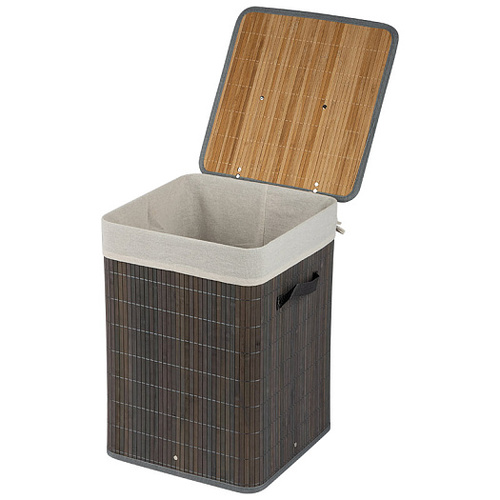 Корзина бамбуковая с ручками по бокам и откидной крышкой, 35*35*50см, серый