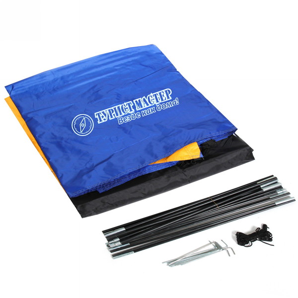 Палатка туристическая Кама-4 двухслойная, (240+80)*210*130 см, цвет оранжево-синий