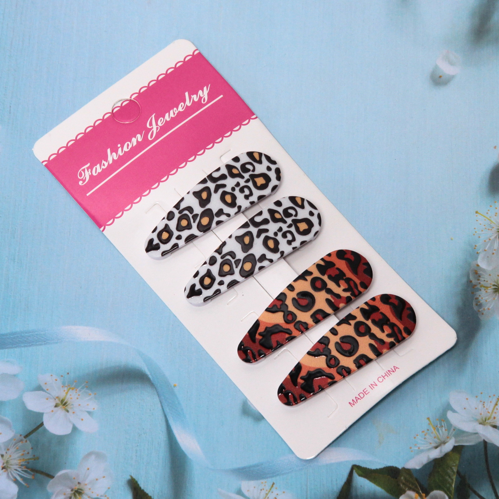 Зажимы для волос 4шт "Collection School", леопардоввый прит, 5,2*1,7см