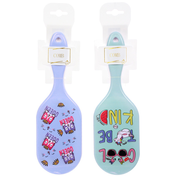 Расческа массажная овальная "КОТИКИ", микс 4 дизайна, 23*7,5см (PVC подвес)