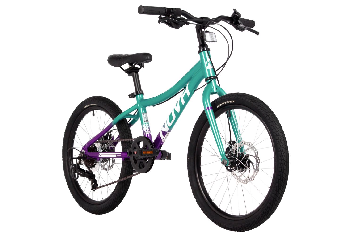 Велосипед NOVATRACK 20" KATRINA, алюм.рама, зелёный-фиолетовый, 6-скор, TY21/TS38, диск.тор.STG