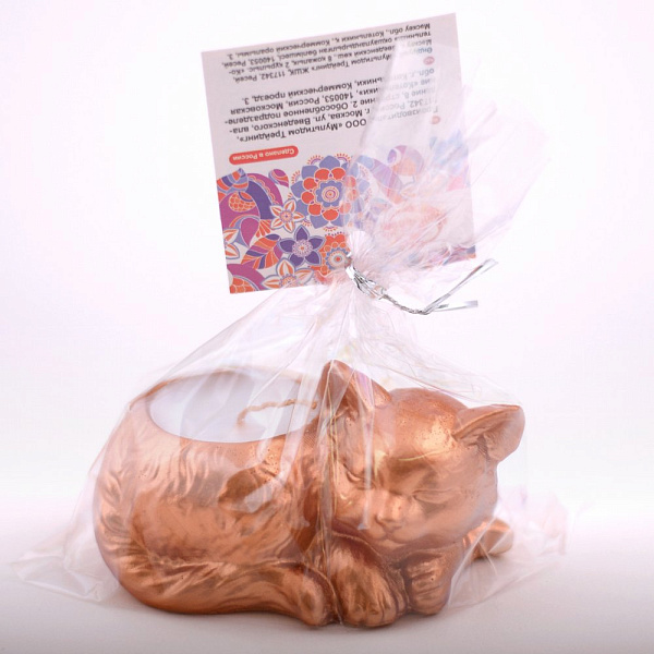 Свеча декоративная с подсвечником "Кошечка". Размер 10х7х4,5 см NEW