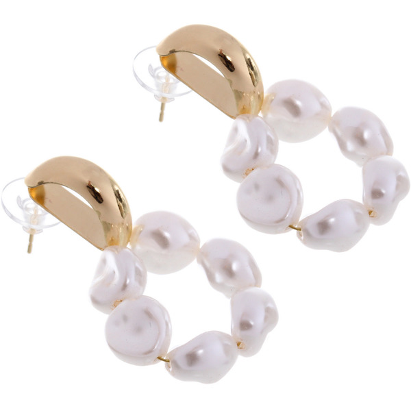 Серьги из гиппоалергенного металла с иск. жемчугом "ПАЛУМНА", цвет золото и серебро, 3*2,5см