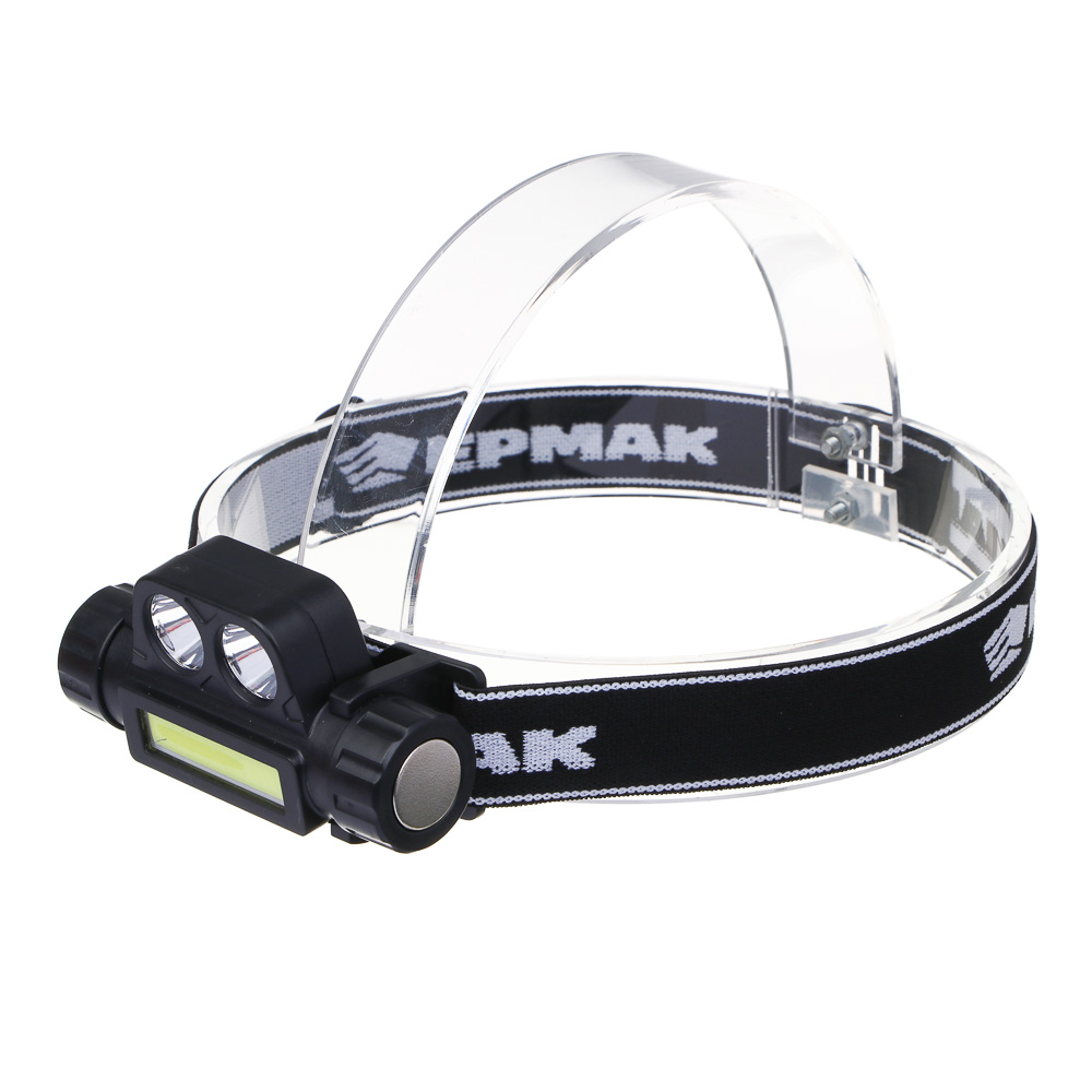 ЕРМАК Фонарь налобный, COB LED, 2 режима, 800мАч, зарядка USB, пластик, 92х35х45 мм