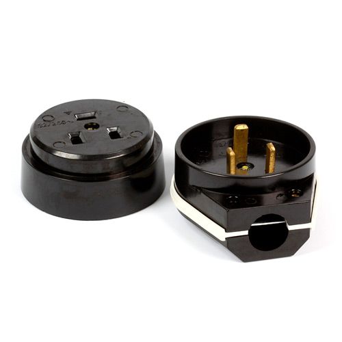 Вилка + розетка для электроплиты 32А 250В 2P+PE (ОУ) карболитовая черная (SBE-IS2-250-C)/72